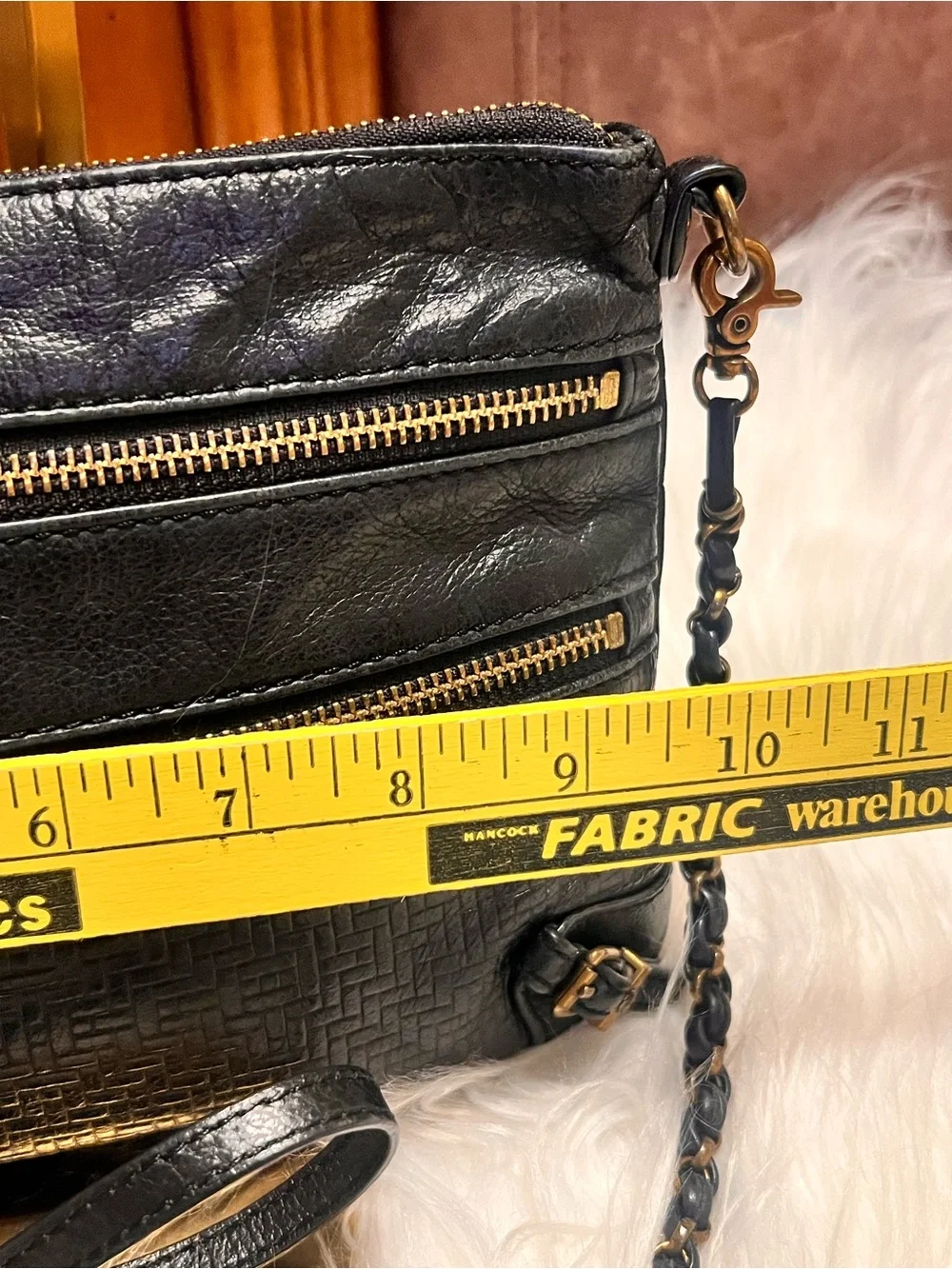Elliott Lucca  Messina 3-Zip Leather Black Leather  with Gold-Tone crossbody bag